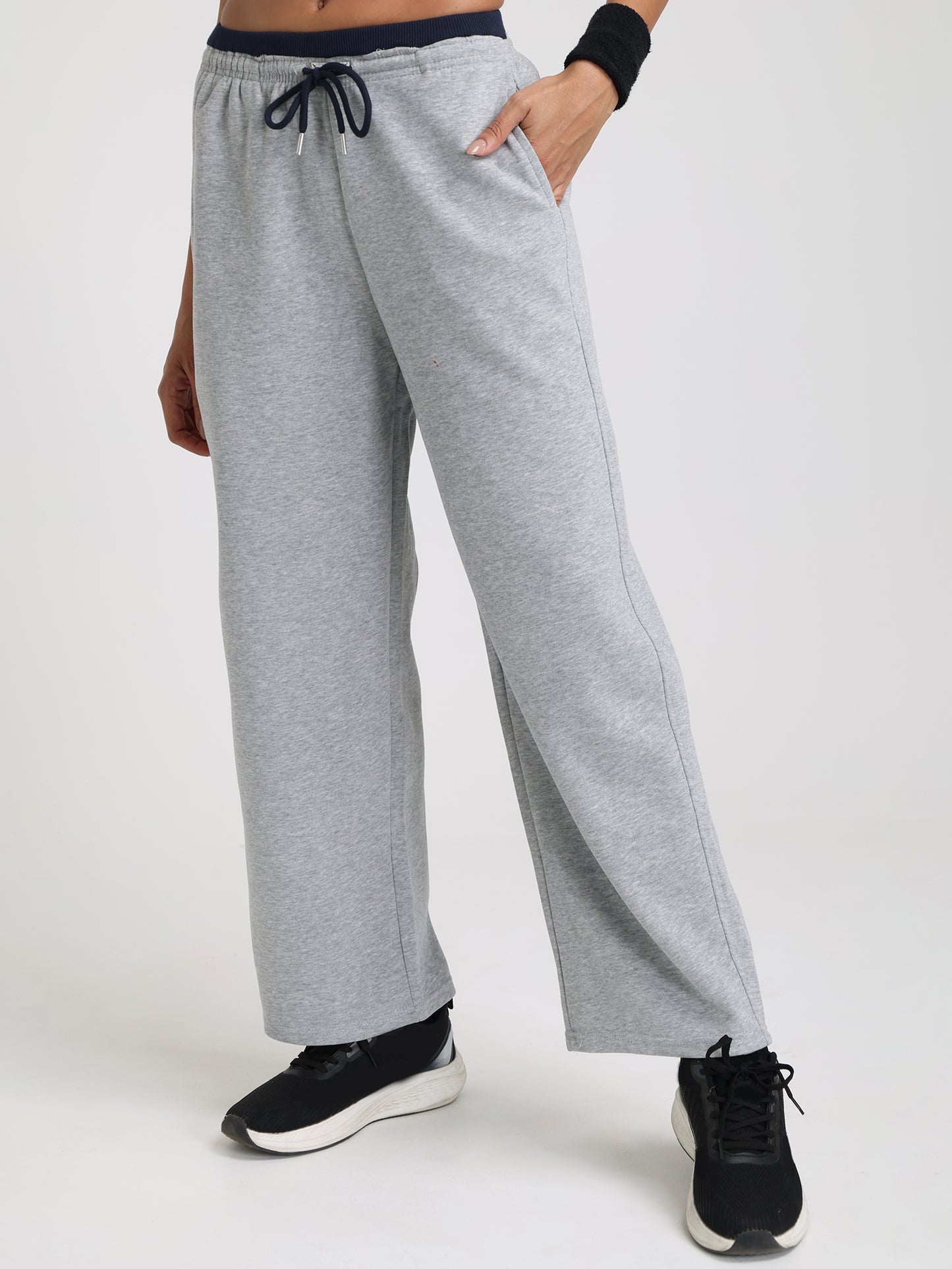 Women Relaxed Fit Wide Leg Trackpants Grey
