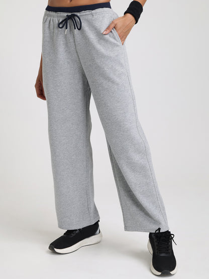 Women Relaxed Fit Wide Leg Trackpants Grey