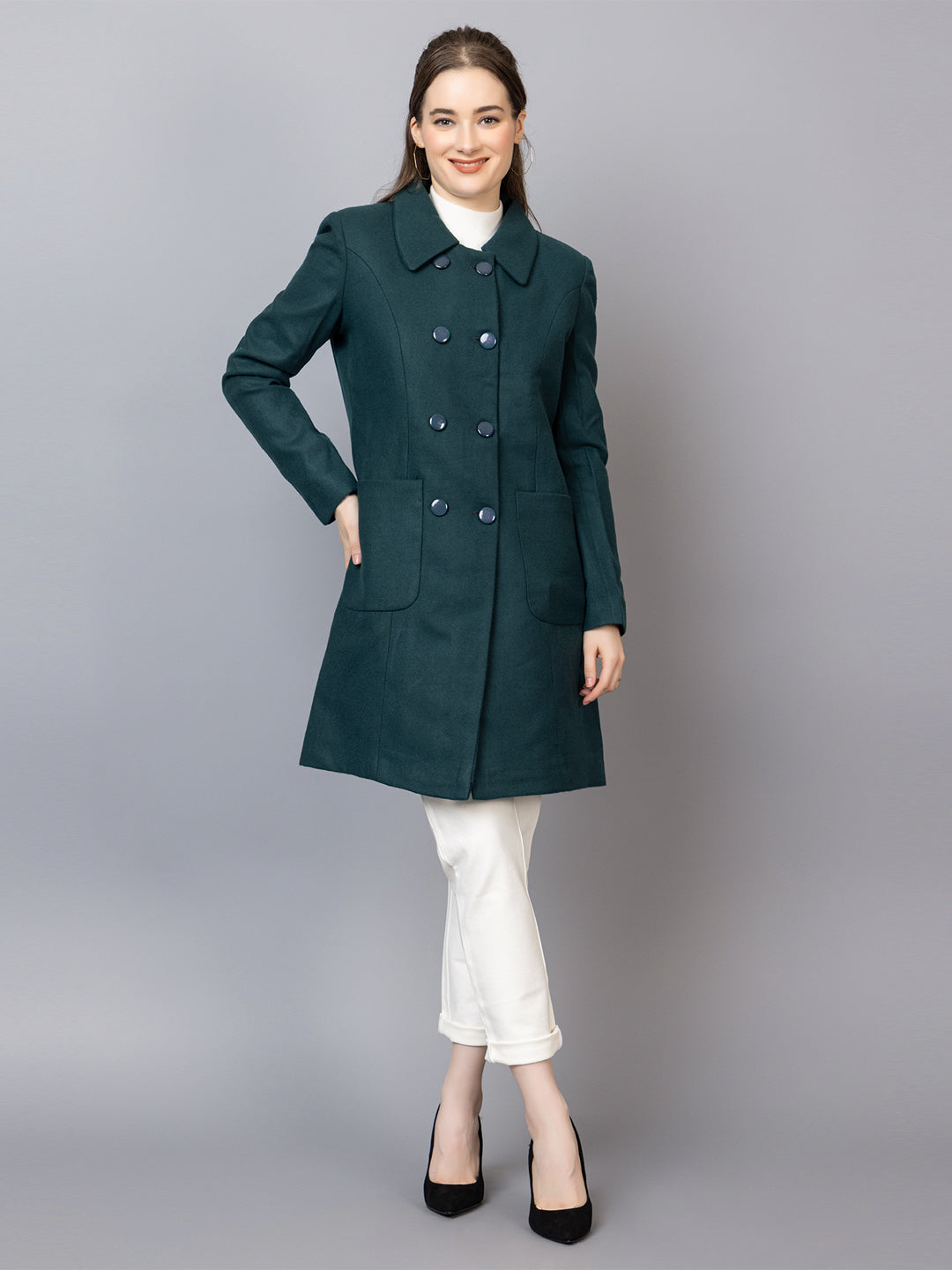 Women Knee-Length Double-Breasted Over Coat