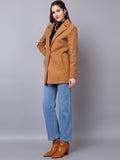 Women Notched Lapel Collar Single-Breasted Woolen Overcoat