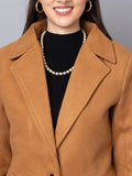 Women Notched Lapel Collar Single-Breasted Woolen Overcoat