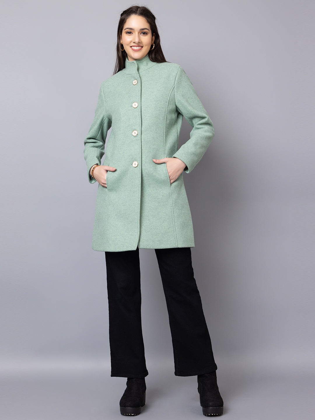 Women Single-Breasted Wool Overcoat