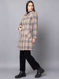 Women Checked Double Breasted Wool Pea Coat