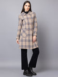 Women Checked Double Breasted Wool Pea Coat