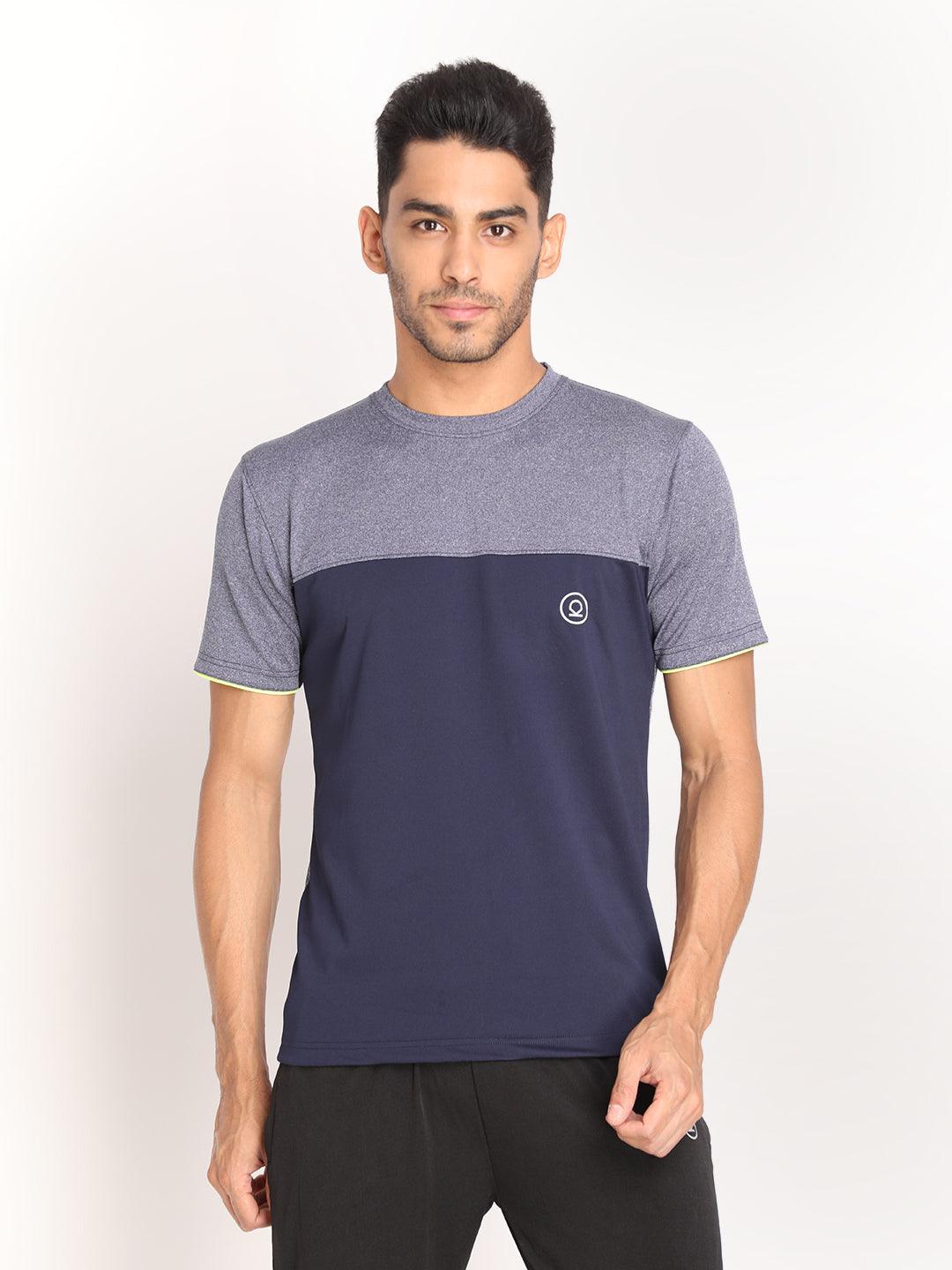 Men's Blue Melange Navy Neon Gym T-shirt