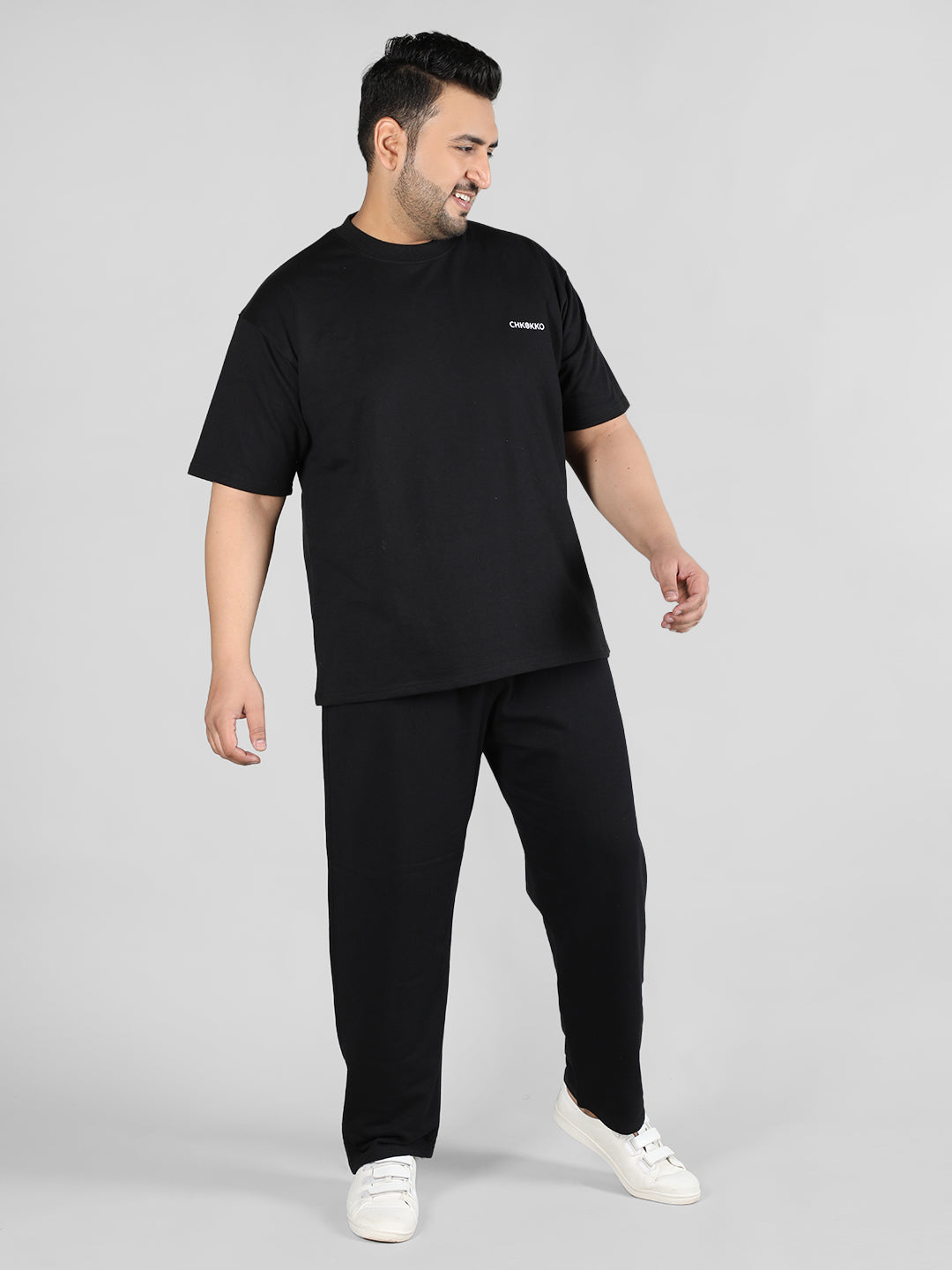 Men's Black Plus Size Co-ord Set | CHKOKKO