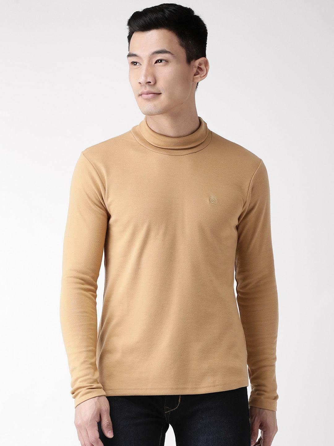 Men's Beige High Neck T-shirt
