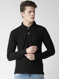 Men's Black Full Sleeve Polo T-shirt