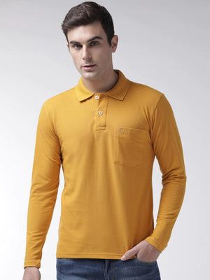 Men's Mustard Full Sleeves Polo T-shirt with Pocket