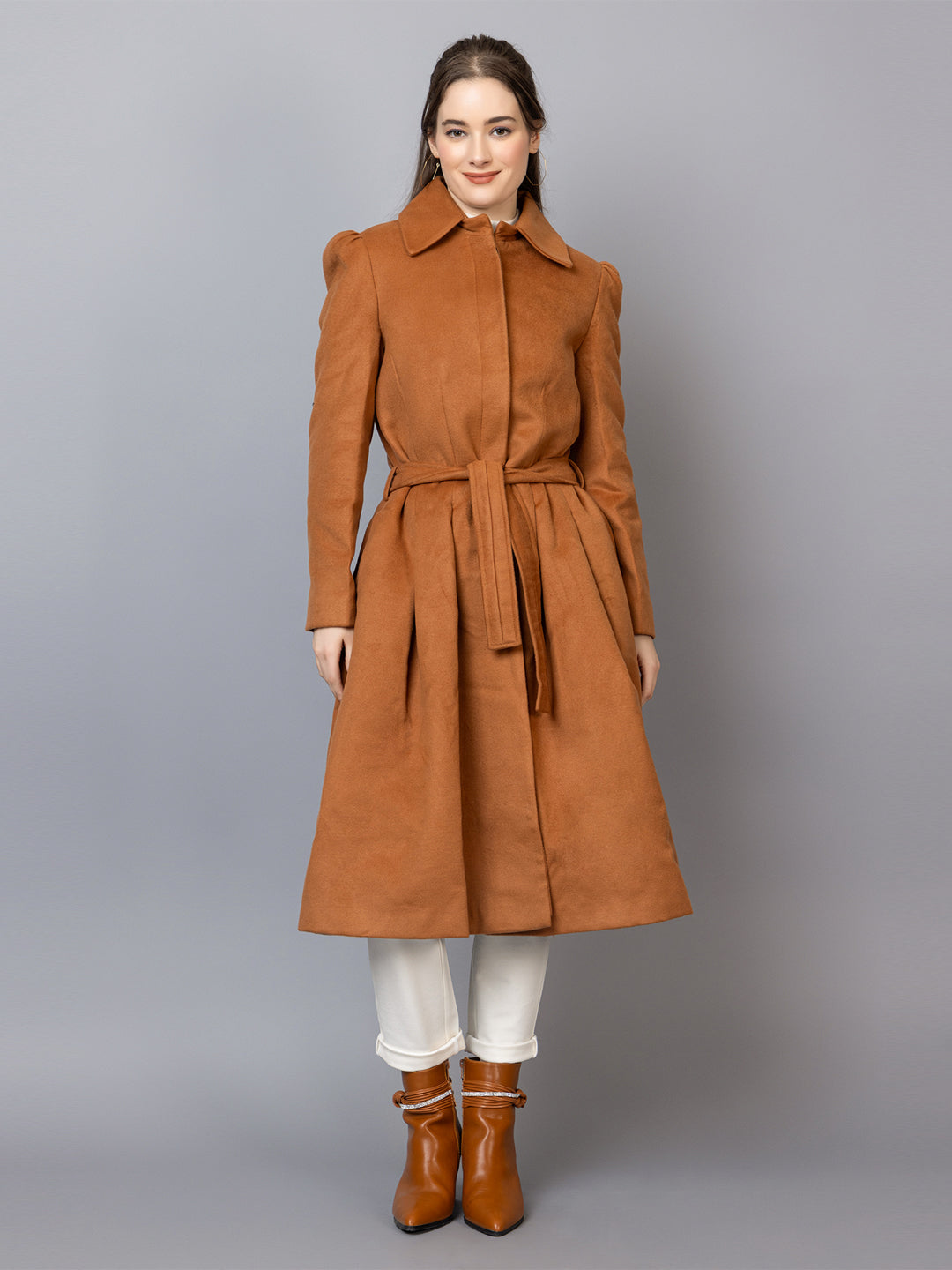 Women Spread Collar, Long Sleeves Woolen Winter Trench coat