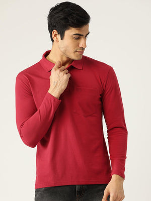 Men's Red Full Sleeves Polo T-Shirt