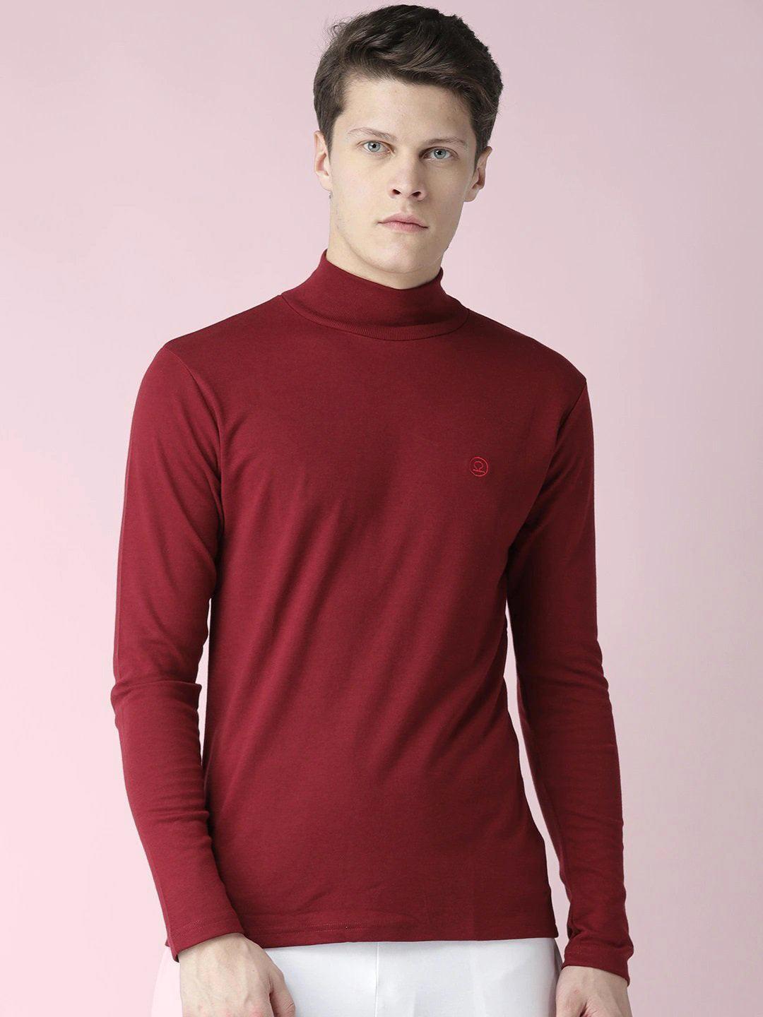 men's maroon high neck t-shirt