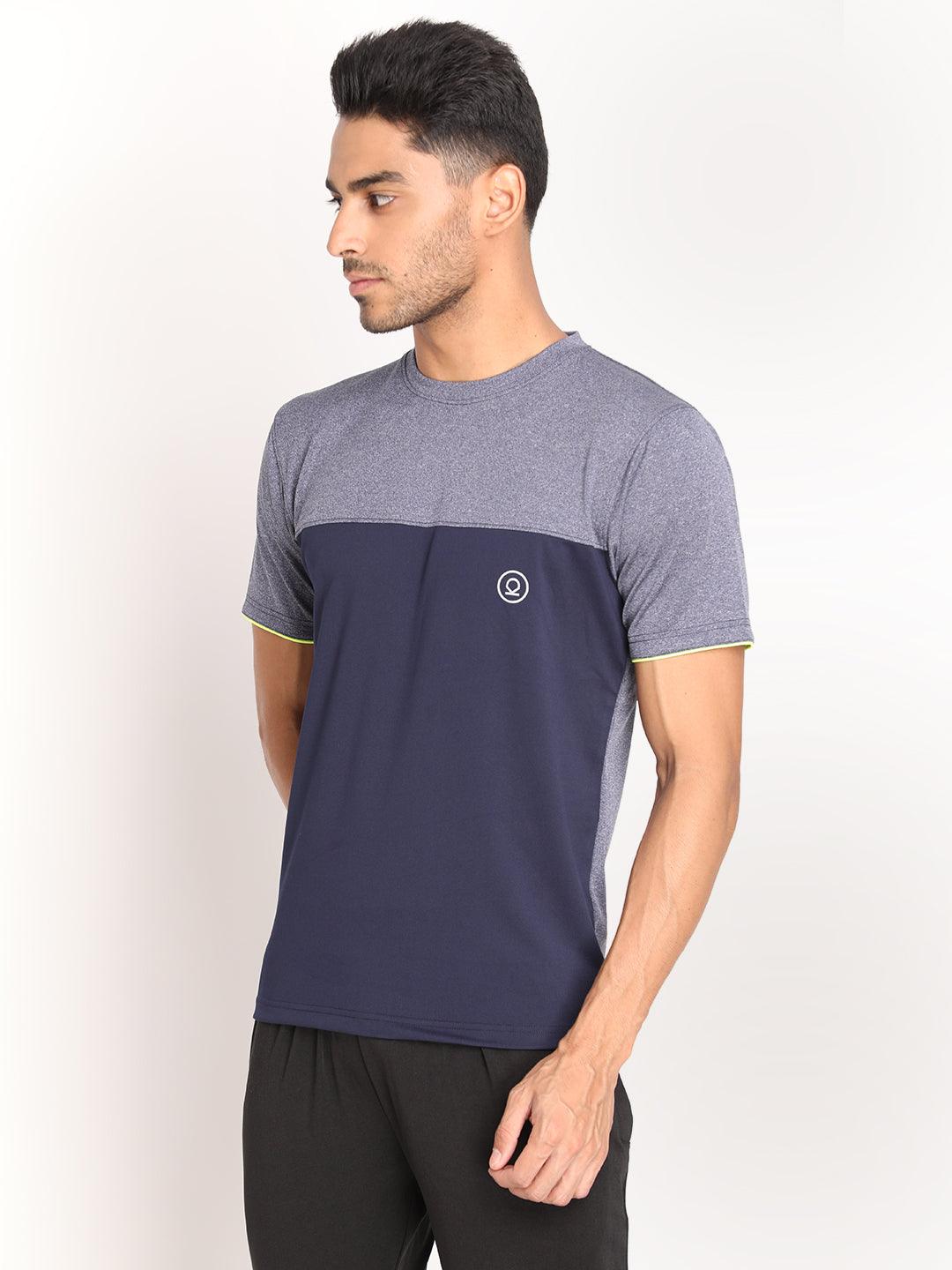 Men's Blue Melange Navy Neon Gym T-shirt