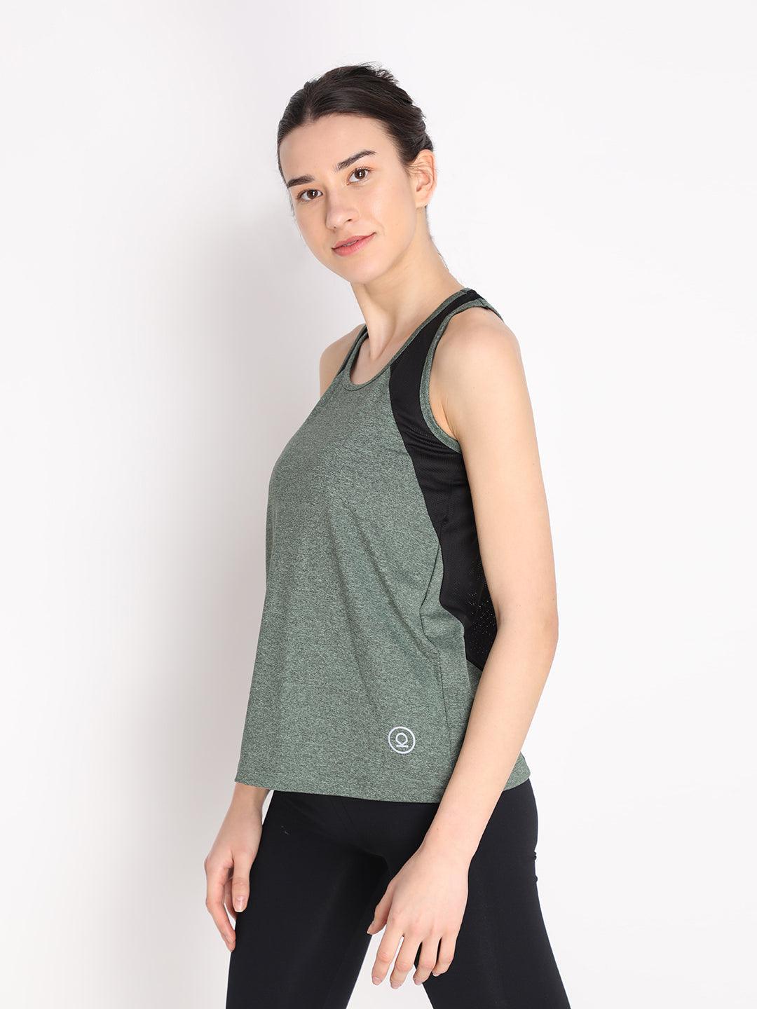 Women's Leaf Green Gym Tanktop Sleeveless Sports Vest | CHKOKKO