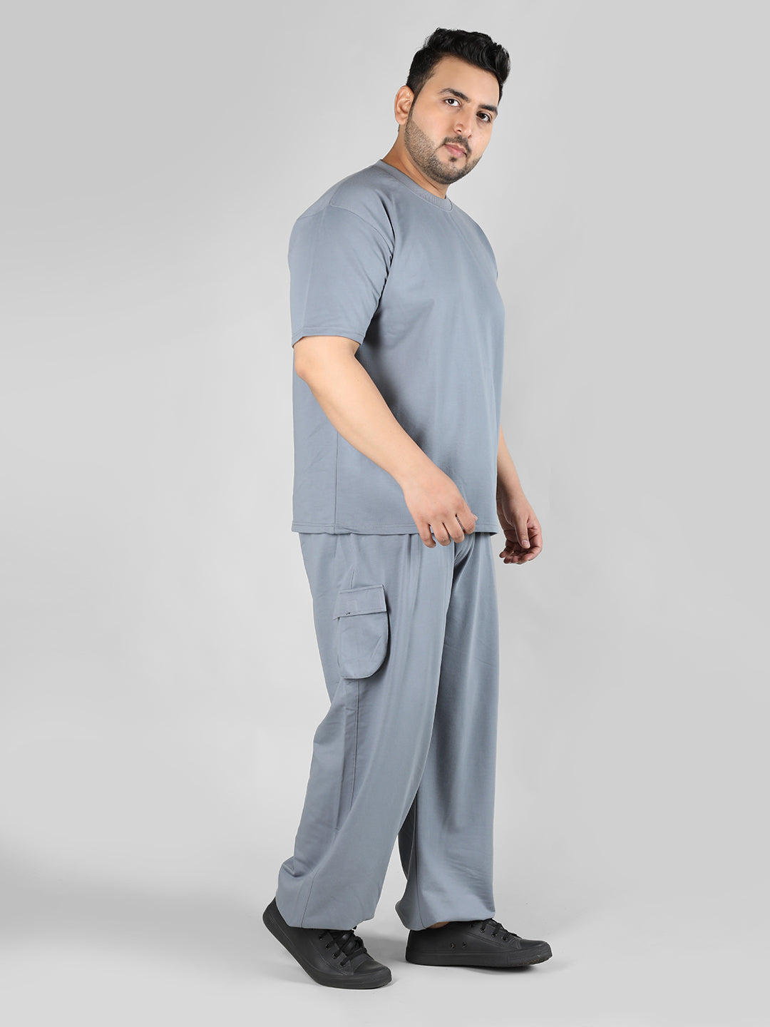 Men's Slate Grey Plus Size Co-Ord Set | CHKOKKO