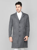 Men Notched Lapel Woolen Tweed Longline Overcoat