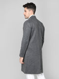 Men Notched Lapel Woolen Tweed Longline Overcoat