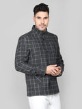 Men Checked Stand Collar Coat