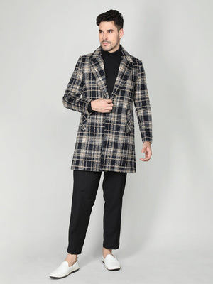 Men Checked Woolen Tweed Overcoat
