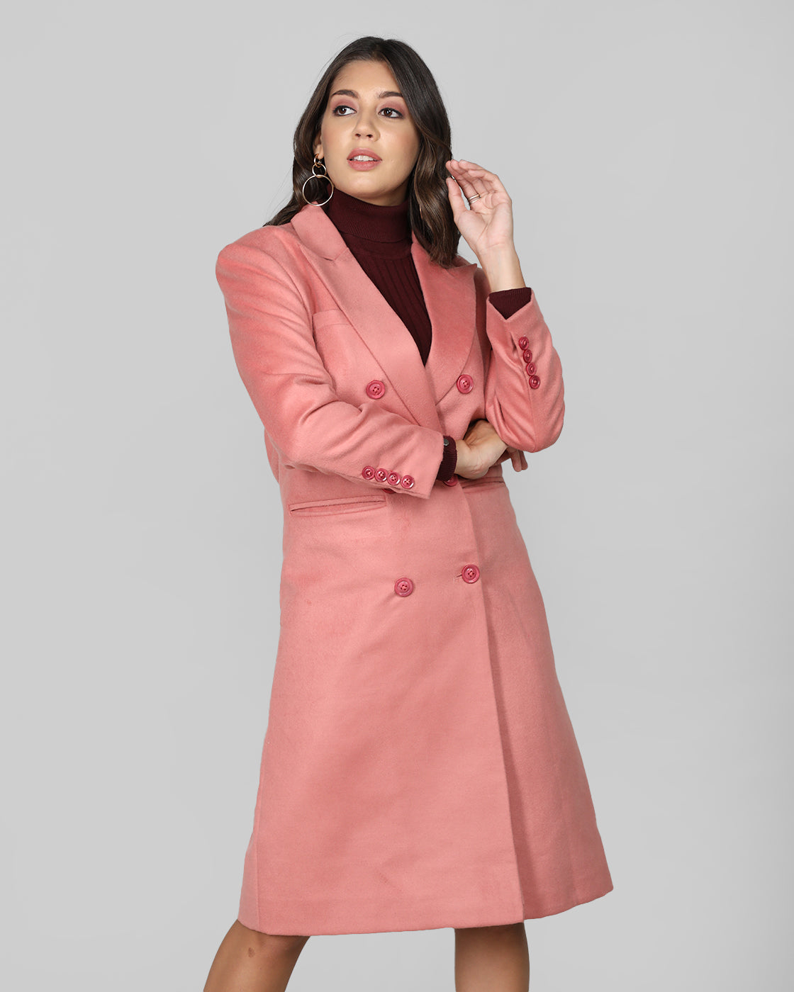 Women Double Breasted Wool Trench Coat