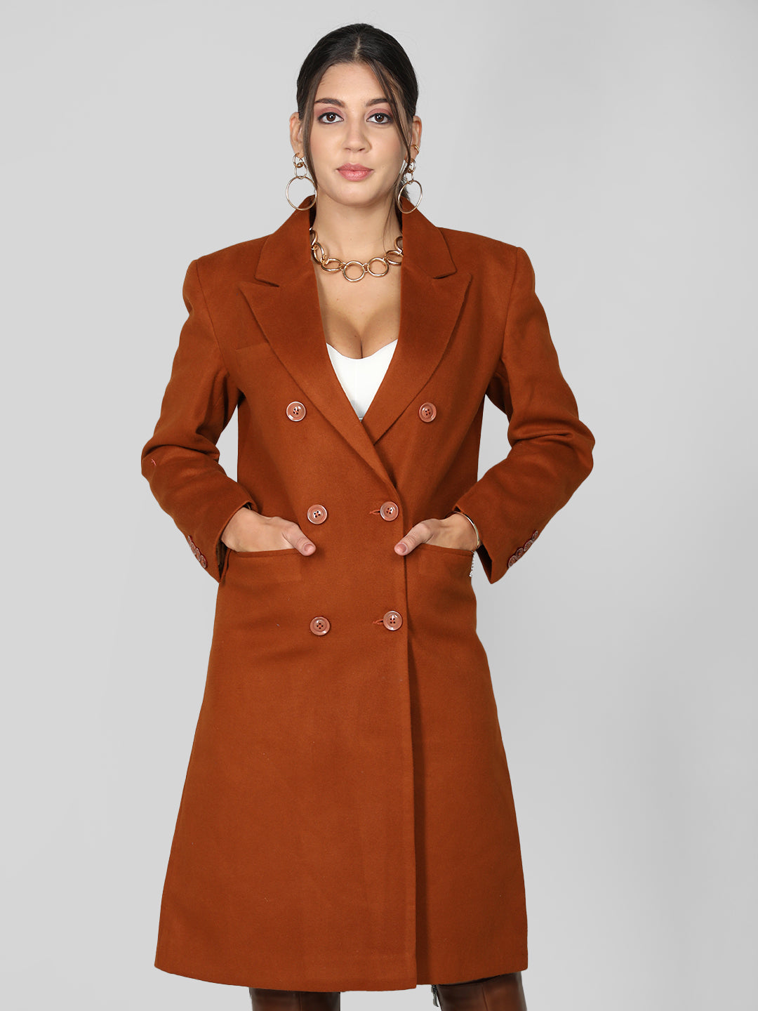 Women Double-Breasted Wool Overcoat