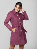 Women Belted Waist Single Breasted Wool Trench Coat
