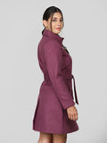 Women Belted Waist Single Breasted Wool Trench Coat