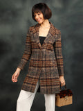 Women Self Designed Notched Lapel Collar Woolen Winter Single Breasted Overcoat