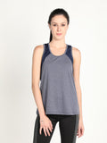Women's Blue Melange Navy Sleeveless Gym Tanktop | CHKOKKO