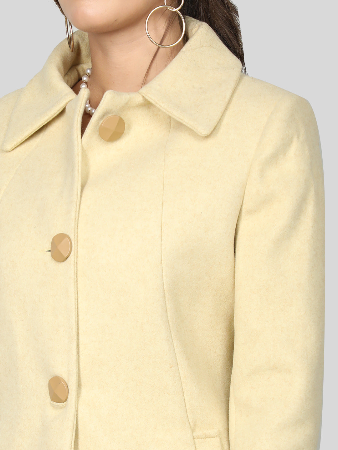 Women Spread Collar Single-Breasted Wool Overcoat