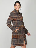 Women Checked Single-Breasted Woolen Overcoat