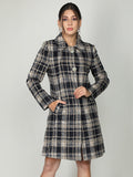 Women Checked Single Breasted Wool Pea Coat