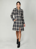 Women Checked Single Breasted Wool Pea Coat