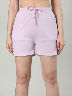 Women's Lavender Solid Cotton Shorts | CHKOKKO