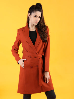 Women Rust Solid Winter Coats