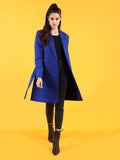 Women Blue Solid Winter Trenchcoat