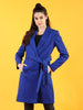 Women Blue Solid Winter Trenchcoat