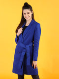 Women Blue Solid Winter Trenchcoat