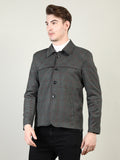 Men Checked Spread Collar Long Sleeve Pea Coat