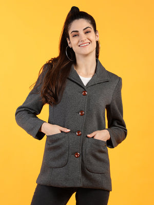 Women Brown Solid Fleece Overcoat Winter Coat – Chkokko