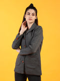 Women Grey Solid Fleece Winter Overcoat