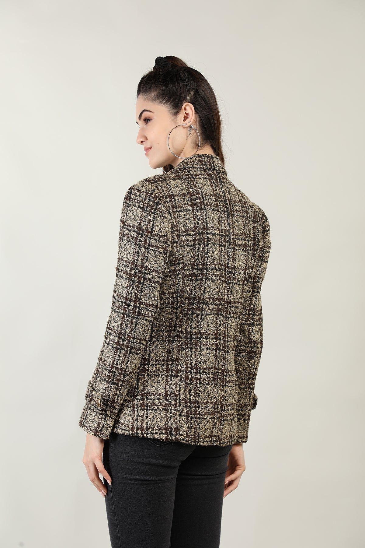 Women Brown Checkered Coats