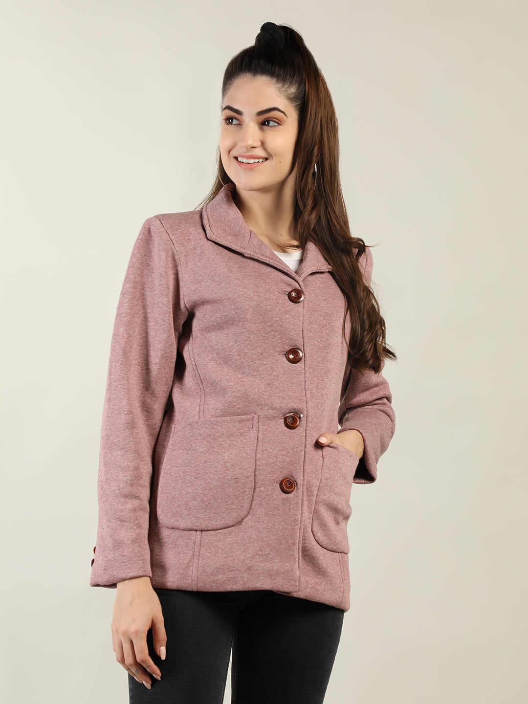 Women Pink Solid Coats
