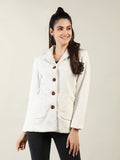 Women Ecru Solid Fleece Winter Wear Overcoat