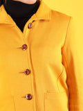 Women Yellow Solid Fleece Winter Wear Overcoat