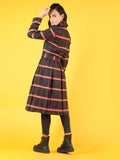 Women Peach-Colored Checked Overcoat