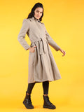 Women Khaki Solid Longline Overcoat