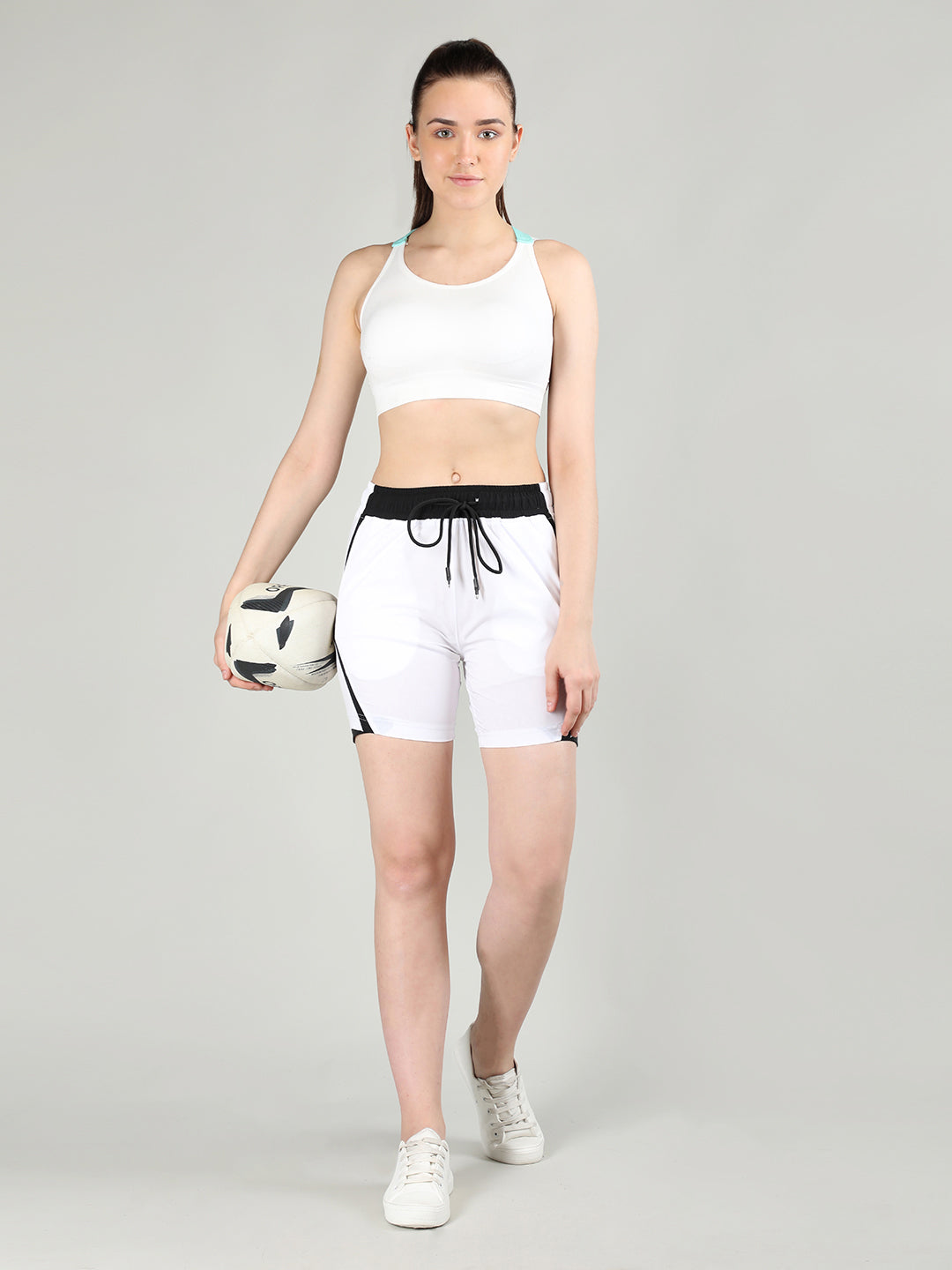 Women's White Regular Fit Sports Shorts | CHKOKKO