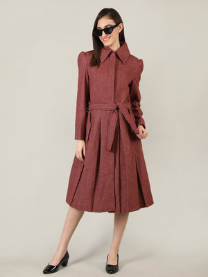 Women Spread Collar, Long Sleeves Woolen Winter Trench coat