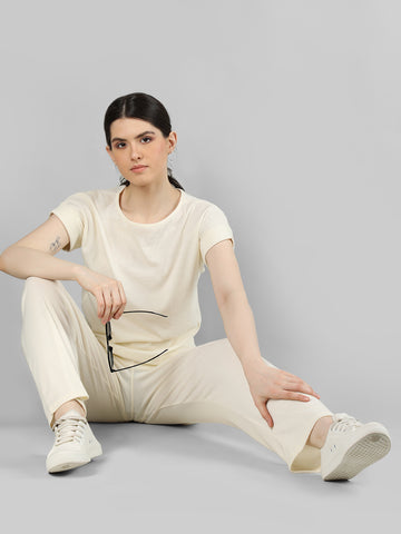 Women's Cream Ribbed Co-Ord Set | CHKOKKO